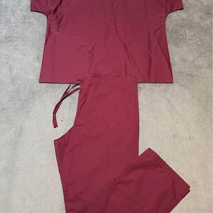 NEW Scrub Zone Burgundy Unisex Uniform Scrubs Top & Pants Set